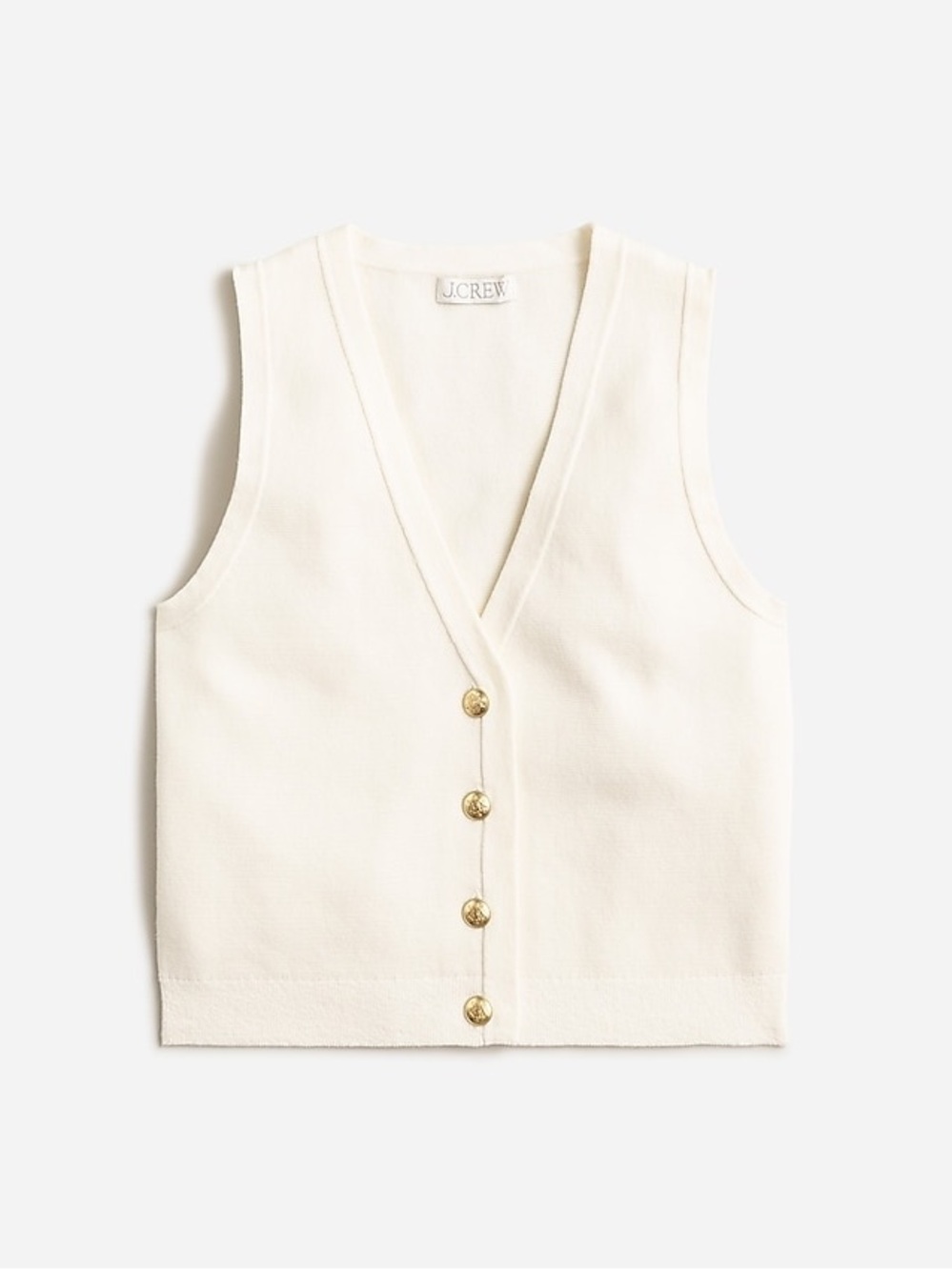J. Crew Cream V-Neck Knit Button Vest with Gold Buttons